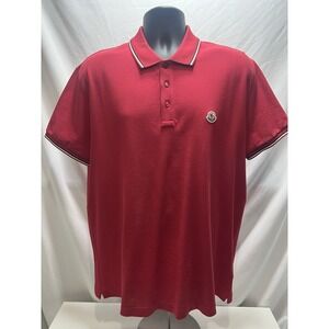Men's Moncler  Tricolor Trim Maglia Red Polo Shirt - Size XXXL - Short Sleeve